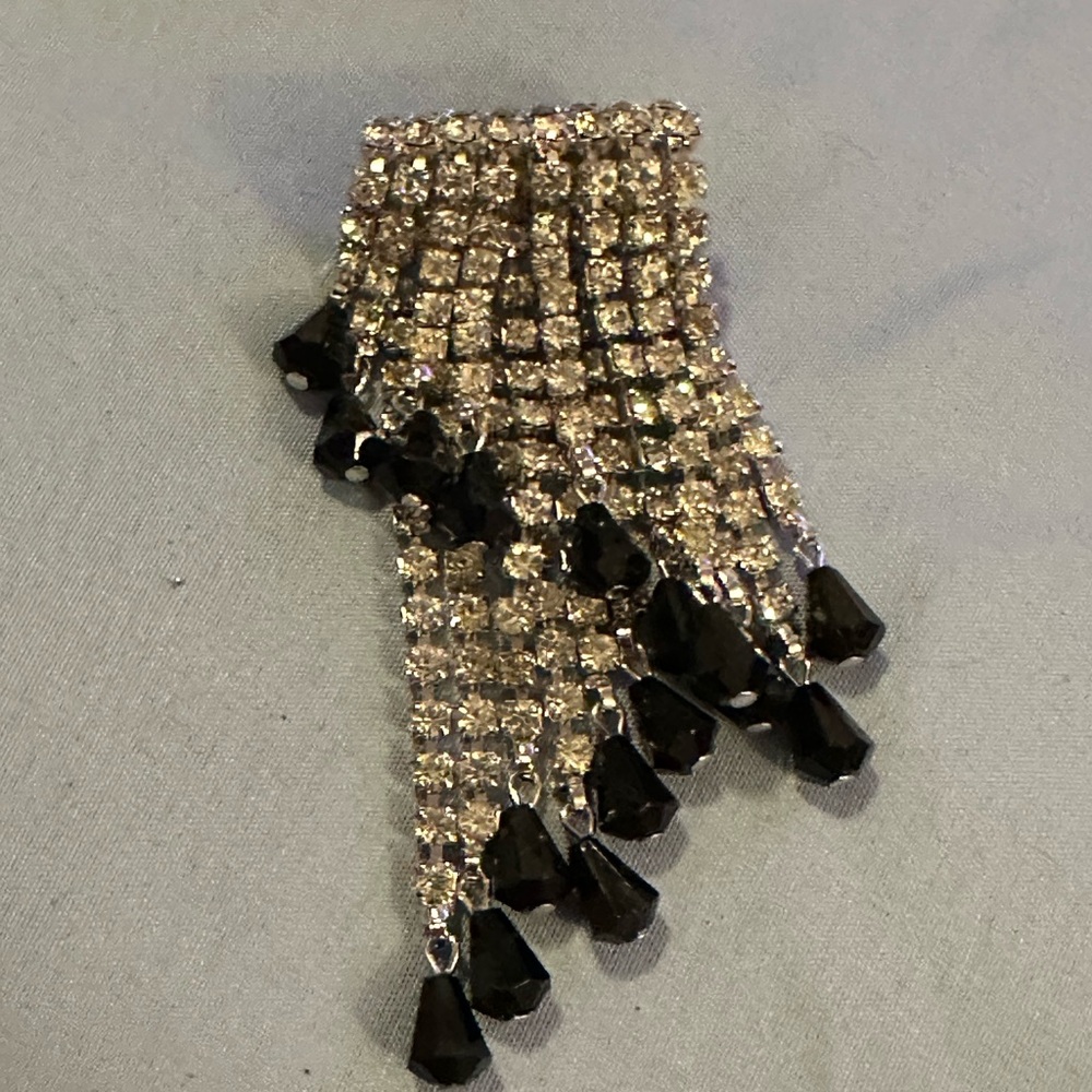 Vintage Black And Clear Extraordinary‎ Rhinestone Double Row Brooch Pin - Picture 2 of 9